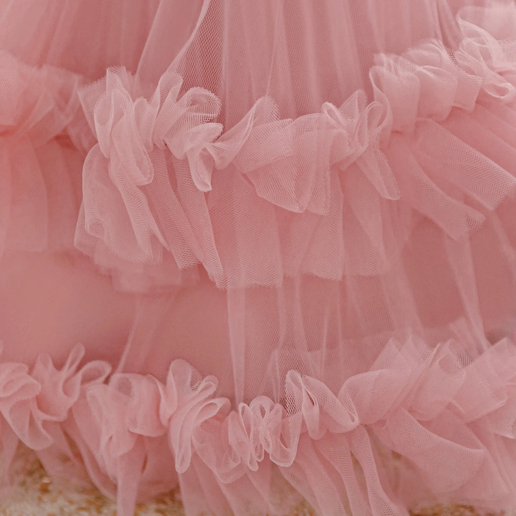 Baby Girl Elegant Layered Bow Princess Dress For Infant Toddler Ceremony Birthday Party Communion Baptism Christening Gown