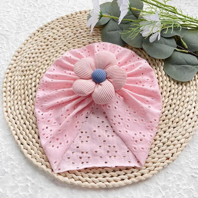 Summer Hollow Baby Turban Cap Big Bow Infant Indian Hat Thin Cotton Newborn Elastic Headscarf Solid Color Kids Hair Accessories