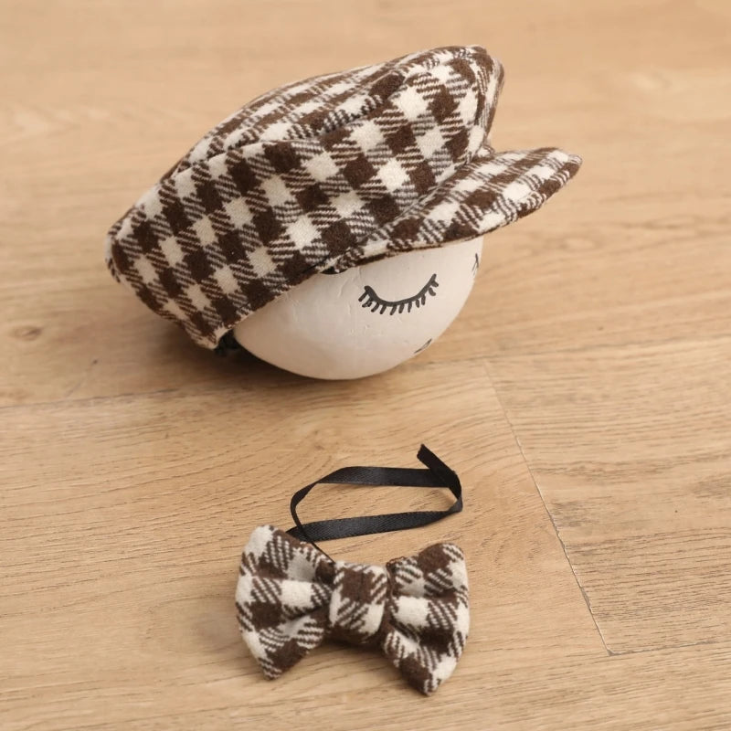 Crochet Baby Toddler Hat And Tie Handmade Newborn Photography Props Baby Cap Beanie Infant  Bow Tie Set Baby Photo Shoot Outfits