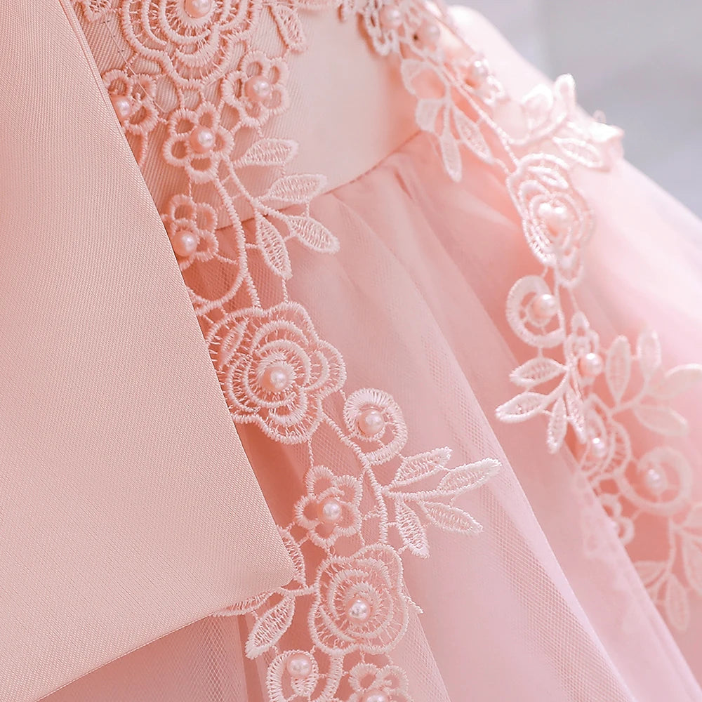Bow Summer Dresses Infant Baby Girl Birthday Party Dress Lace Flower Newborn Princess Clothes Toddler Baby Girls Wedding Gown