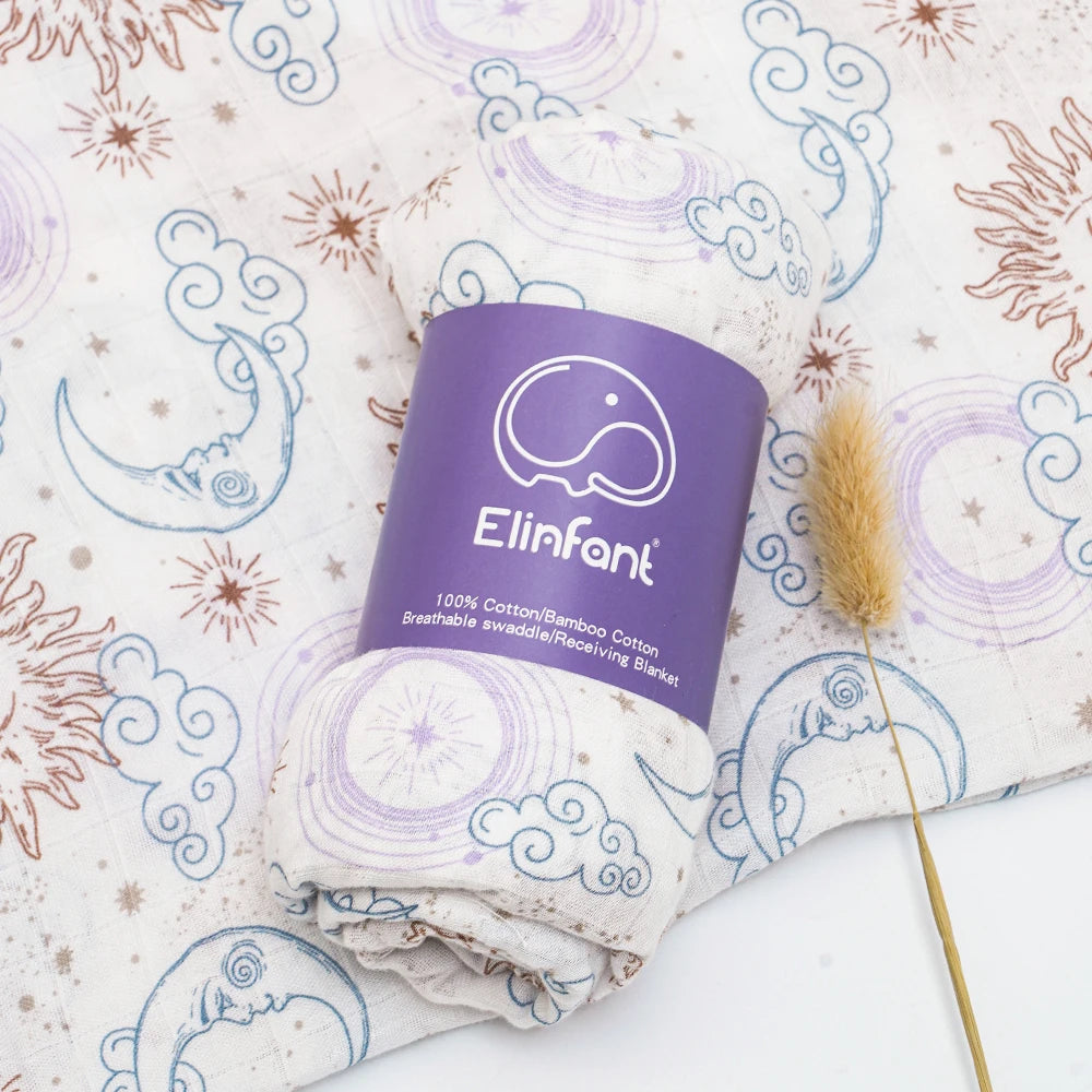 Elinfant 120x110cm Bamboo Cotton Baby Muslin Swaddle Blanket Cute Soft Print Baby Towel Wrap