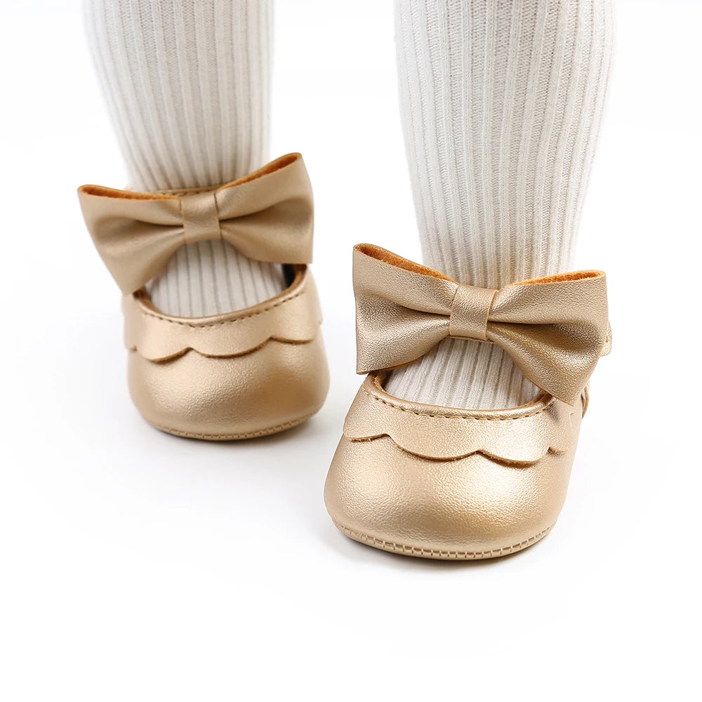 Baby Casual Shoes Infant Toddler Bowknot Non-slip Rubber Soft-Sole Flat PU First Walker Newborn Bow Decor Mary Janes