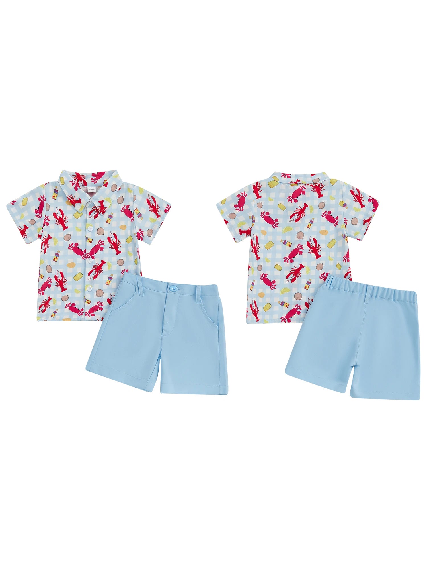 Infant Boys Casual Wear Short Sleeve Button Down Shirt and Shorts Set with Fun Lobster Print - Toddler Summer Outfit Collection