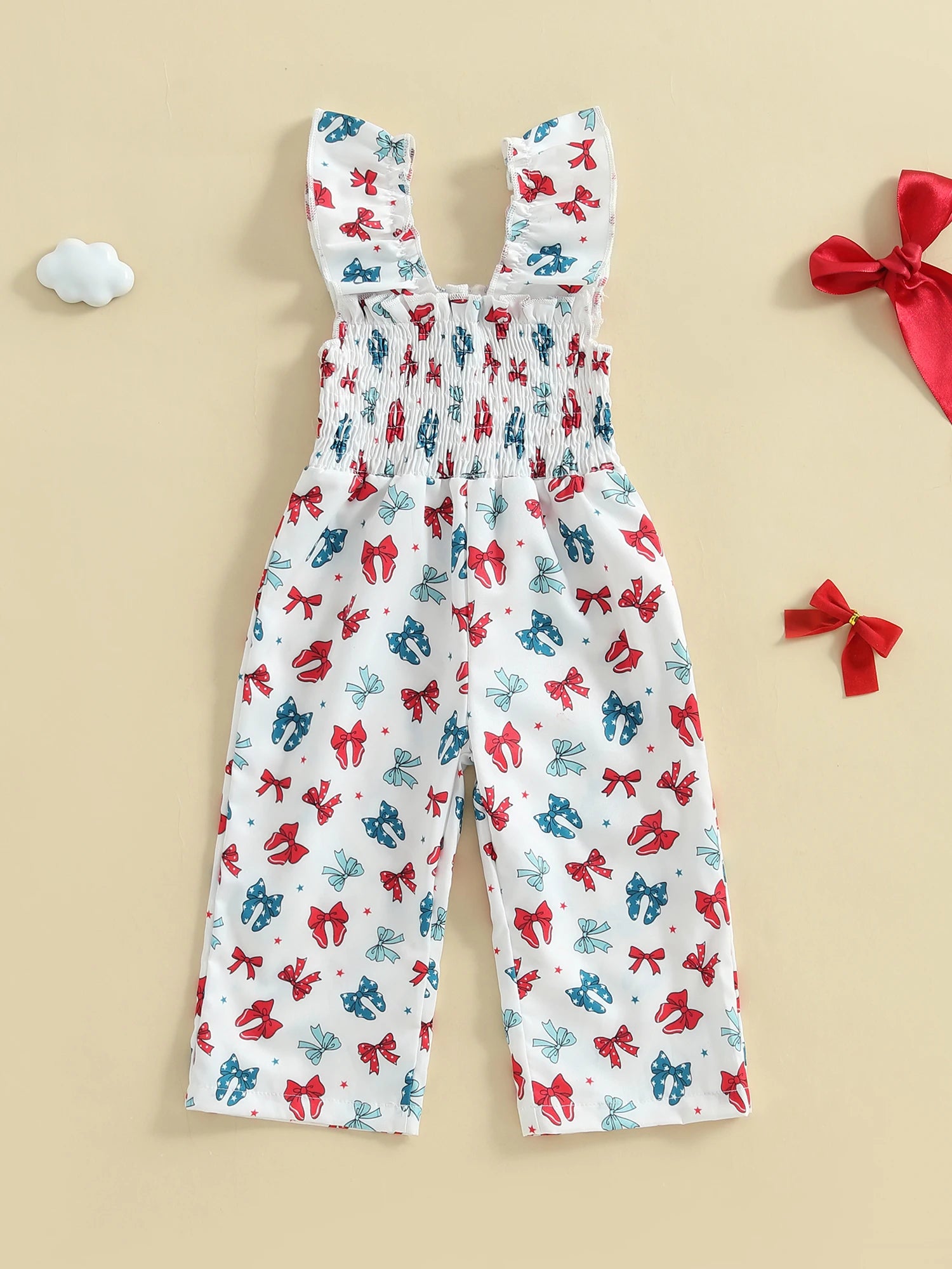 Cute Baby Girls Floral Print Ruffle Sleeve Romper Jumpsuit Toddler Summer Overall Suspender Pants Bowknot Outfit