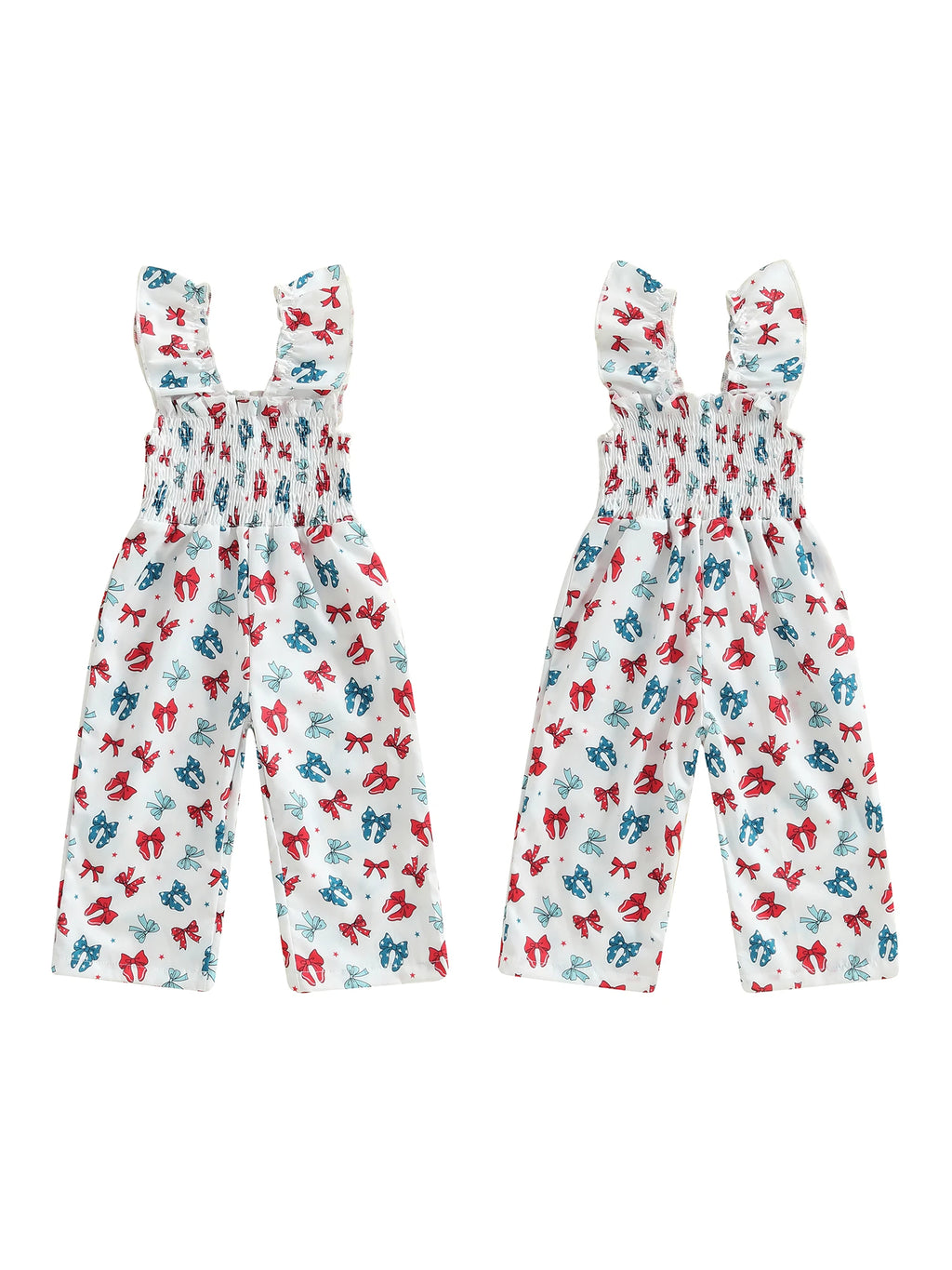 Cute Baby Girls Floral Print Ruffle Sleeve Romper Jumpsuit Toddler Summer Overall Suspender Pants Bowknot Outfit