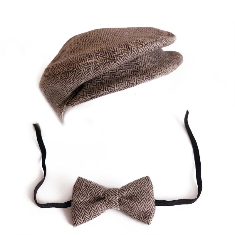Crochet Baby Toddler Hat And Tie Handmade Newborn Photography Props Baby Cap Beanie Infant  Bow Tie Set Baby Photo Shoot Outfits