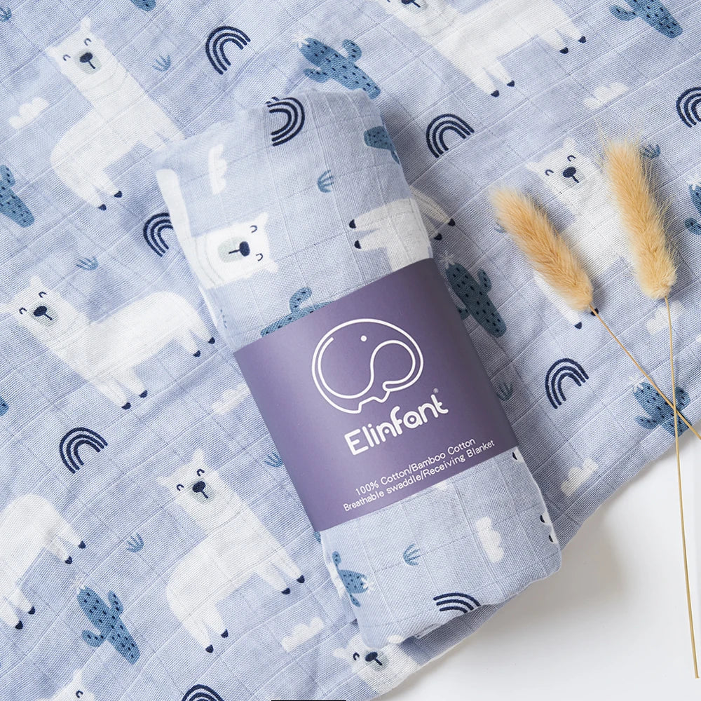 Elinfant 120x110cm Bamboo Cotton Baby Muslin Swaddle Blanket Cute Soft Print Baby Towel Wrap