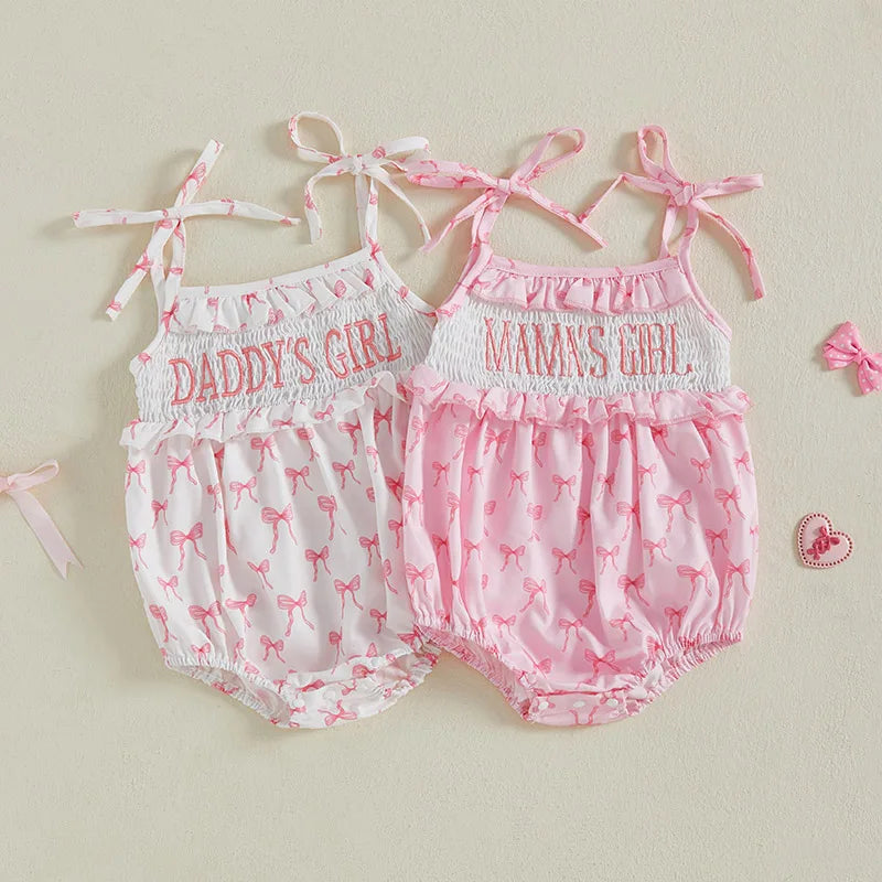 Summer Newborn Baby Rompers Infant Bow Print Letter Embroidery Sweet Girls Sleeveless Jumpsuits Baby Fashion Clothes 0-18M
