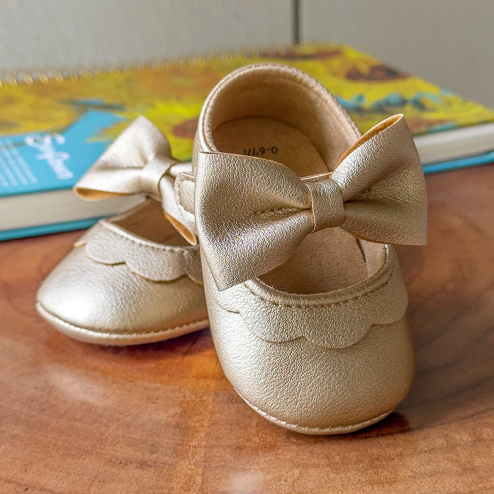 Baby Casual Shoes Infant Toddler Bowknot Non-slip Rubber Soft-Sole Flat PU First Walker Newborn Bow Decor Mary Janes