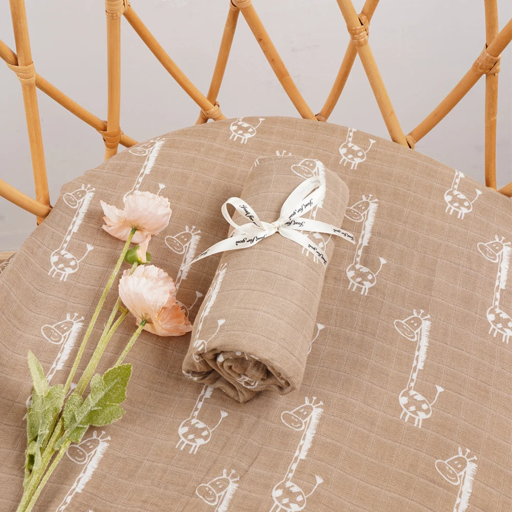 Elinfant 120x110cm Bamboo Cotton Baby Muslin Swaddle Blanket Cute Soft Print Baby Towel Wrap