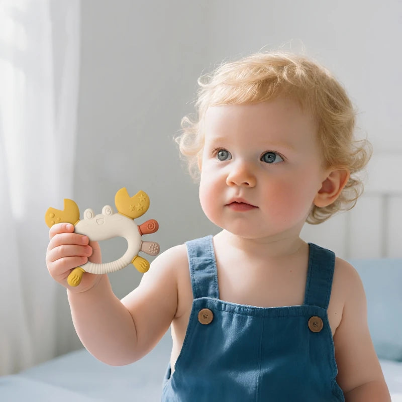 Silicone Baby Teether Baby Toys 0 to 6 Months BPA Free chewing Teething Toys Crab Wooden Ring Teether Reborn silicone Baby toys