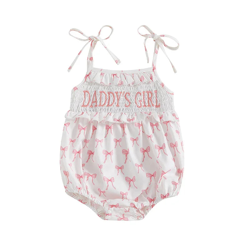 Summer Newborn Baby Rompers Infant Bow Print Letter Embroidery Sweet Girls Sleeveless Jumpsuits Baby Fashion Clothes 0-18M
