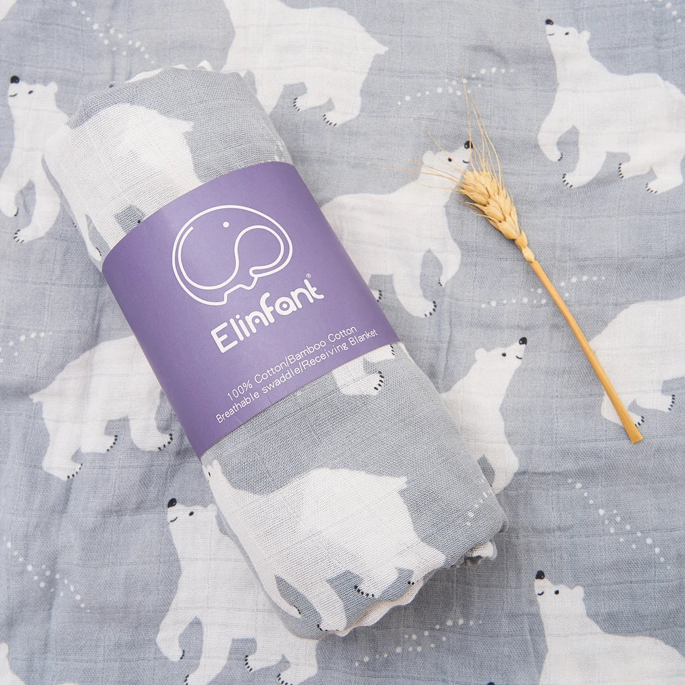 Elinfant 120x110cm Bamboo Cotton Baby Muslin Swaddle Blanket Cute Soft Print Baby Towel Wrap