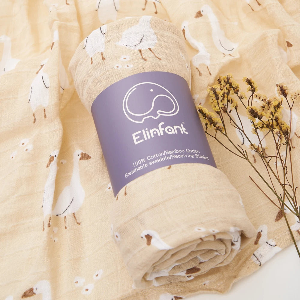 Elinfant 120x110cm Bamboo Cotton Baby Muslin Swaddle Blanket Cute Soft Print Baby Towel Wrap
