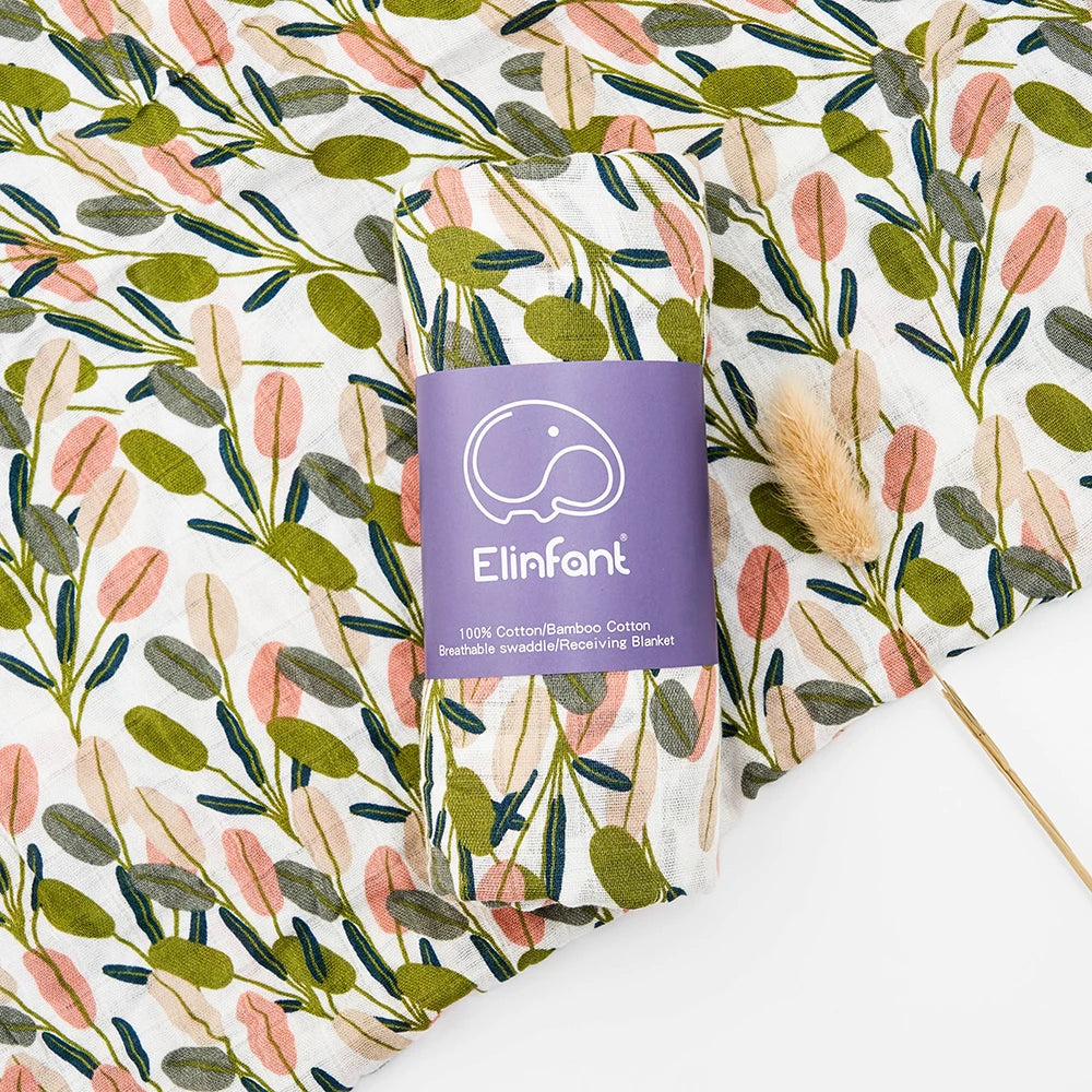 Elinfant 120x110cm Bamboo Cotton Baby Muslin Swaddle Blanket Cute Soft Print Baby Towel Wrap