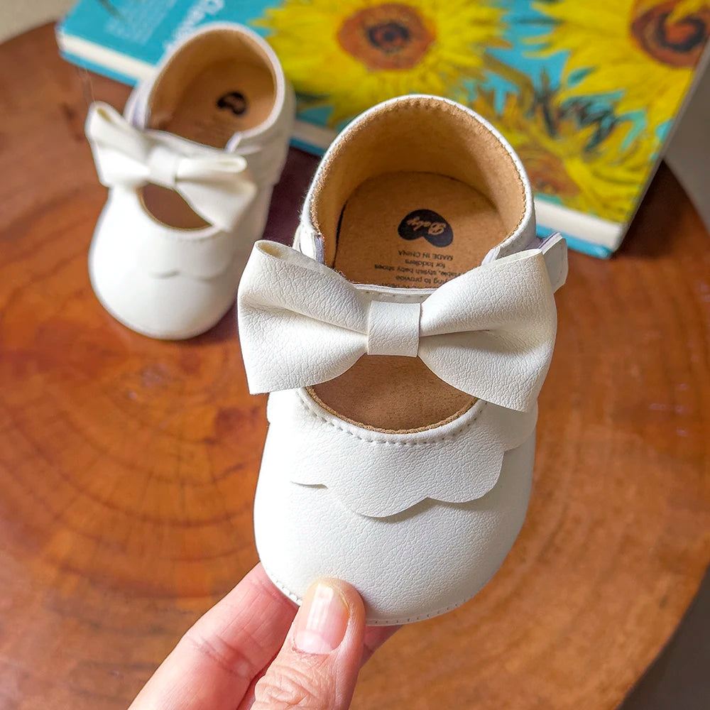 Baby Casual Shoes Infant Toddler Bowknot Non-slip Rubber Soft-Sole Flat PU First Walker Newborn Bow Decor Mary Janes