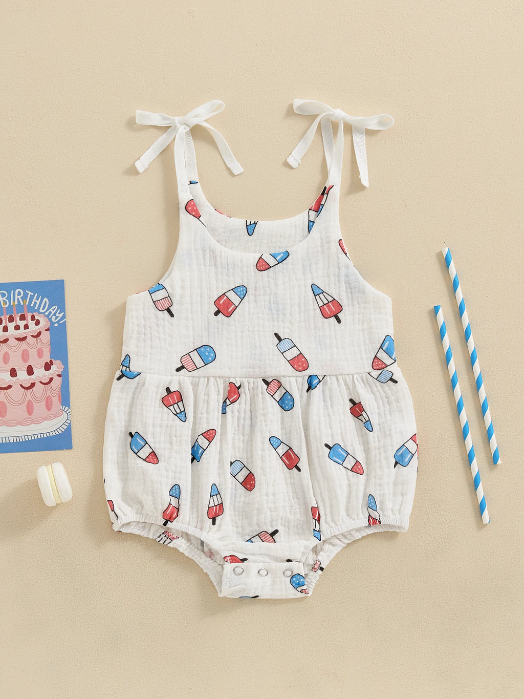 Adorable Baby Girl 4th of July Romper with Watermelon Print and Ruffle Sleeves for Infant Toddler Summer Outfit Cute Clothes