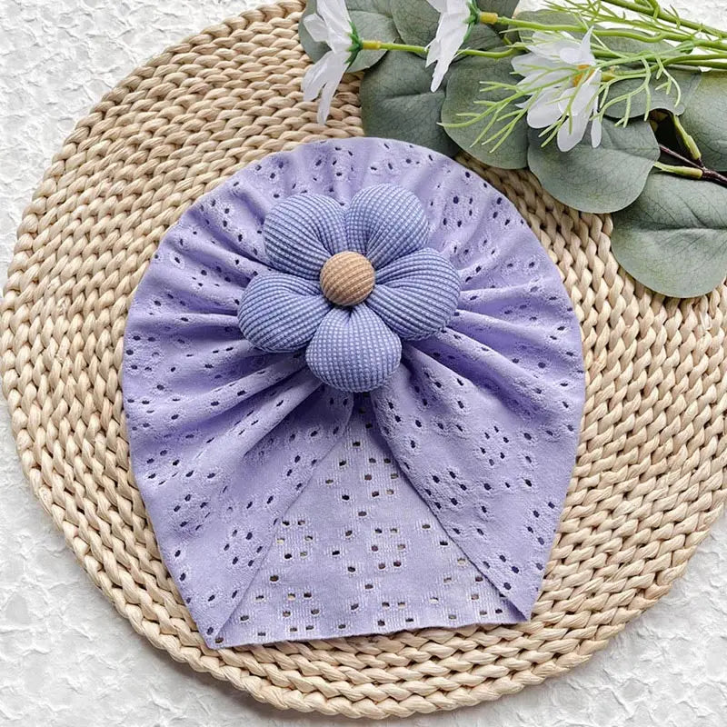 Summer Hollow Baby Turban Cap Big Bow Infant Indian Hat Thin Cotton Newborn Elastic Headscarf Solid Color Kids Hair Accessories