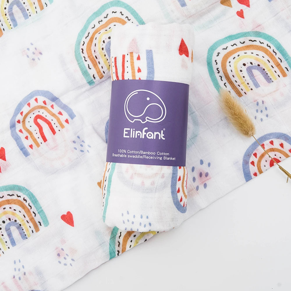 Elinfant 120x110cm Bamboo Cotton Baby Muslin Swaddle Blanket Cute Soft Print Baby Towel Wrap