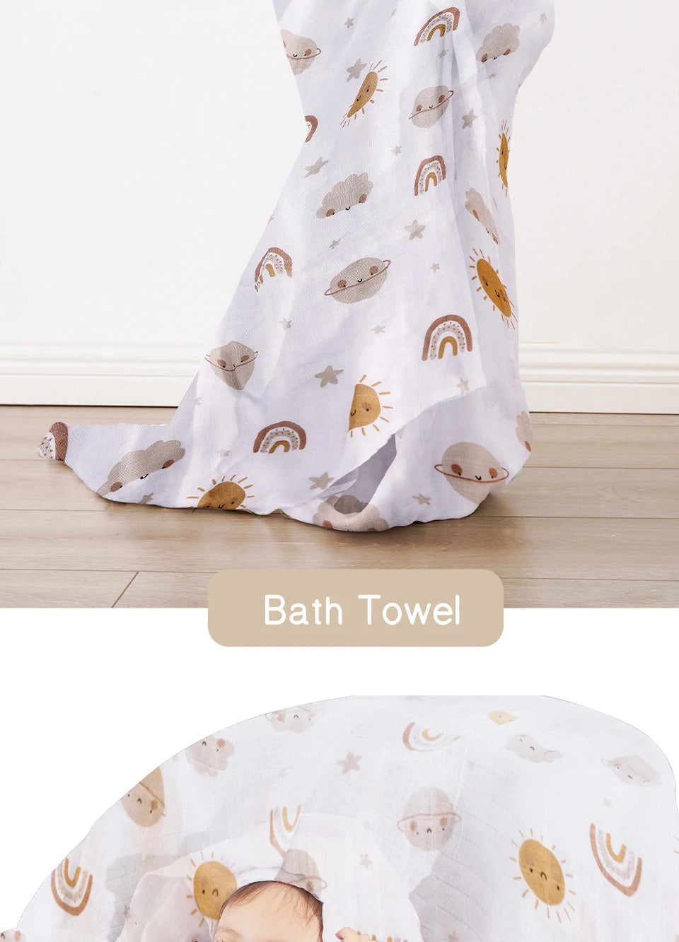 Elinfant 120x110cm Bamboo Cotton Baby Muslin Swaddle Blanket Cute Soft Print Baby Towel Wrap