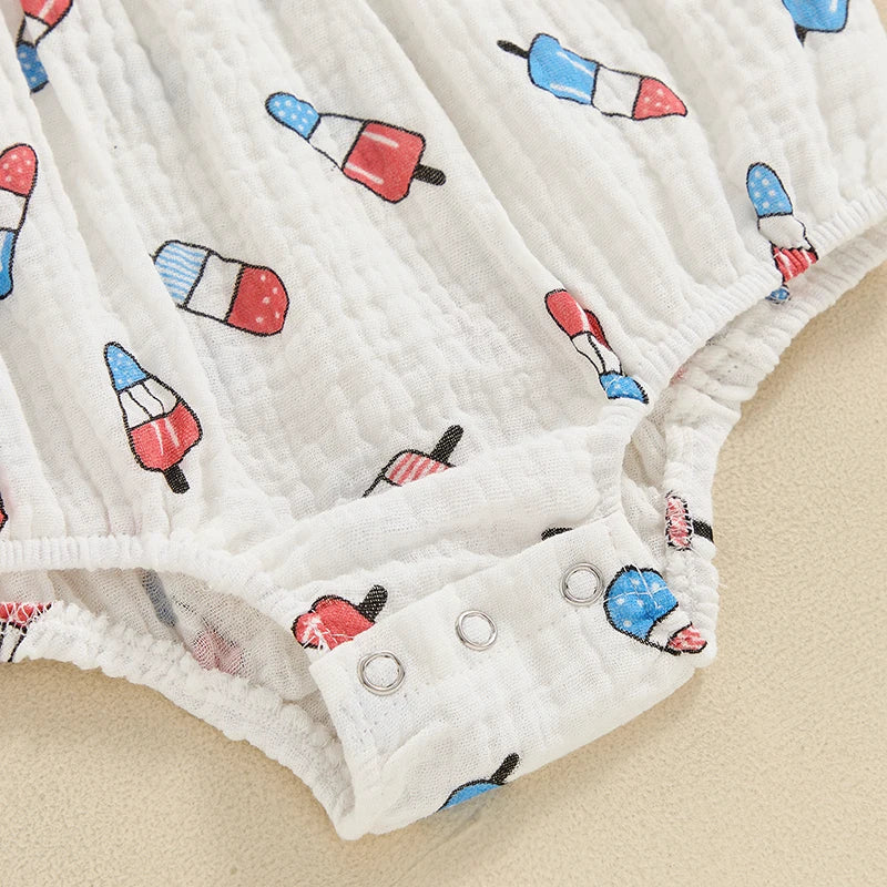 Adorable Baby Girl 4th of July Romper with Watermelon Print and Ruffle Sleeves for Infant Toddler Summer Outfit Cute Clothes
