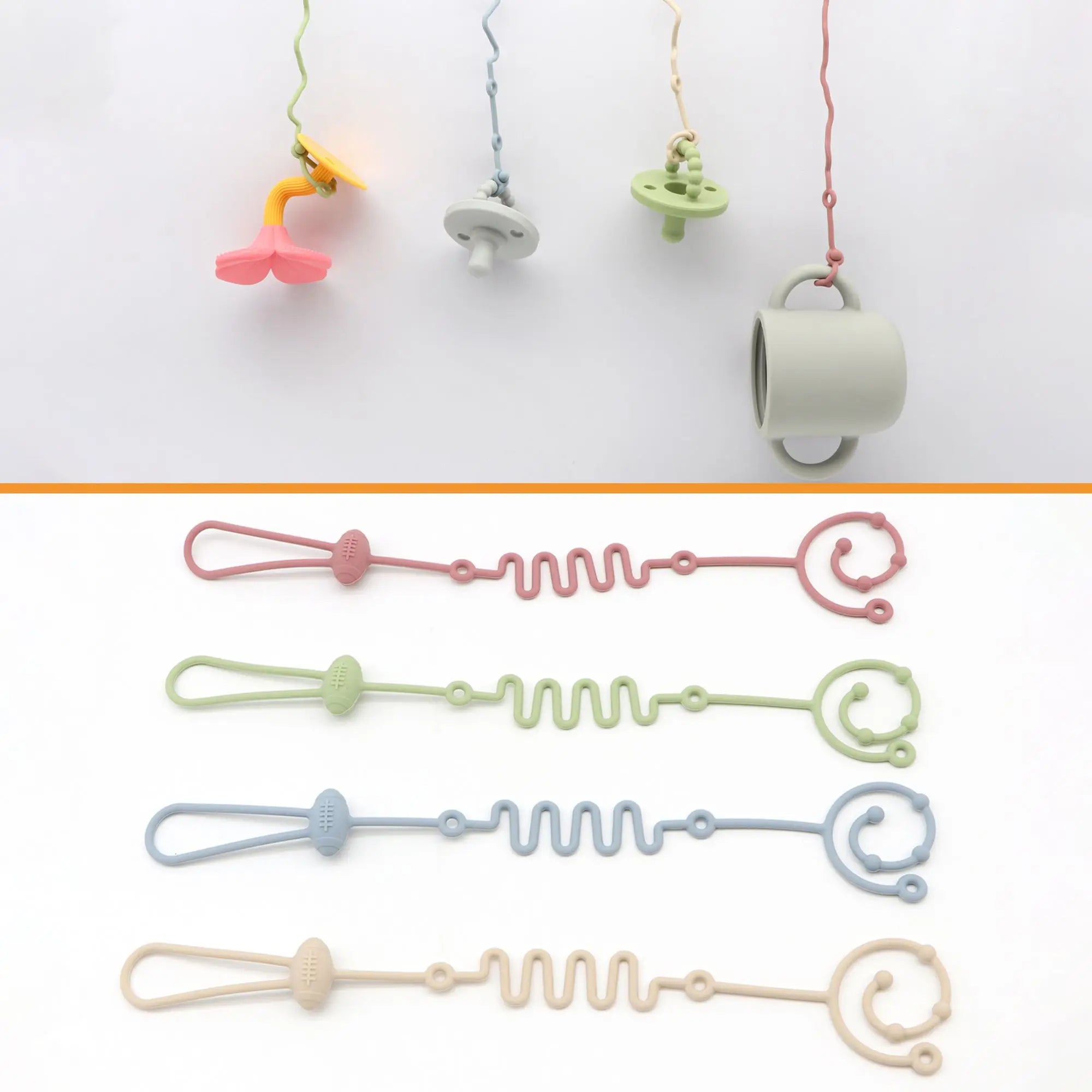 4-Piece Silicone Pacifier Clip, Teething Pacifier Holder Clip, Baby Pacifier Strap/Chain, Suitable for Toy Teething Devices