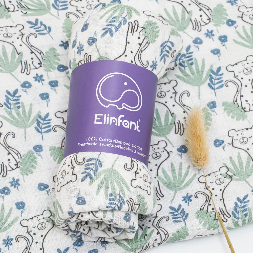 Elinfant 120x110cm Bamboo Cotton Baby Muslin Swaddle Blanket Cute Soft Print Baby Towel Wrap