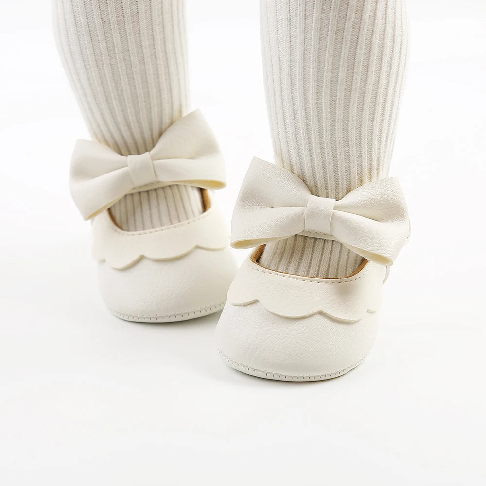 Baby Casual Shoes Infant Toddler Bowknot Non-slip Rubber Soft-Sole Flat PU First Walker Newborn Bow Decor Mary Janes