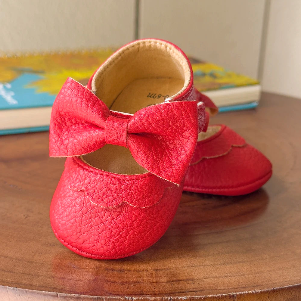 Baby Casual Shoes Infant Toddler Bowknot Non-slip Rubber Soft-Sole Flat PU First Walker Newborn Bow Decor Mary Janes