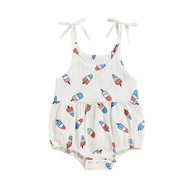 Adorable Baby Girl 4th of July Romper with Watermelon Print and Ruffle Sleeves for Infant Toddler Summer Outfit Cute Clothes