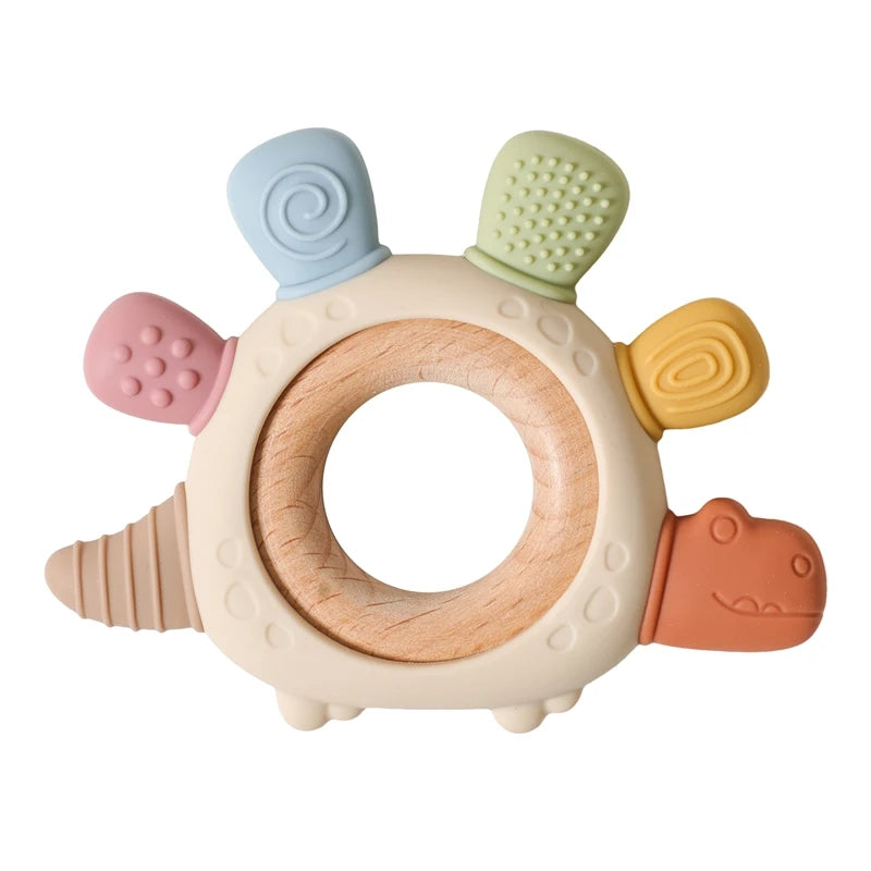 Silicone Baby Teether Baby Toys 0 to 6 Months BPA Free chewing Teething Toys Crab Wooden Ring Teether Reborn silicone Baby toys