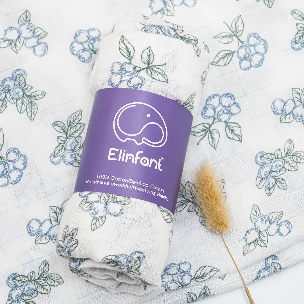 Elinfant 120x110cm Bamboo Cotton Baby Muslin Swaddle Blanket Cute Soft Print Baby Towel Wrap