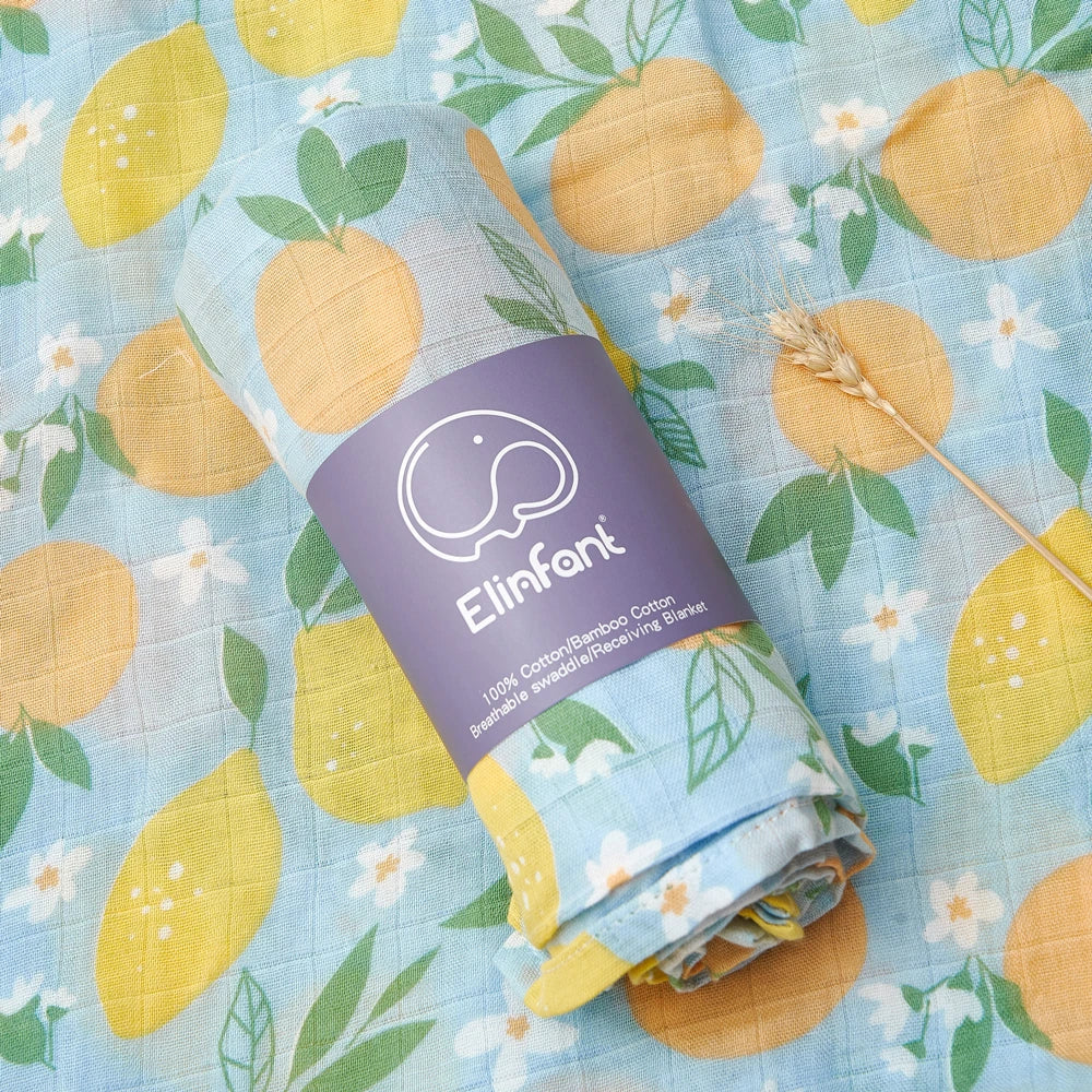 Elinfant 120x110cm Bamboo Cotton Baby Muslin Swaddle Blanket Cute Soft Print Baby Towel Wrap