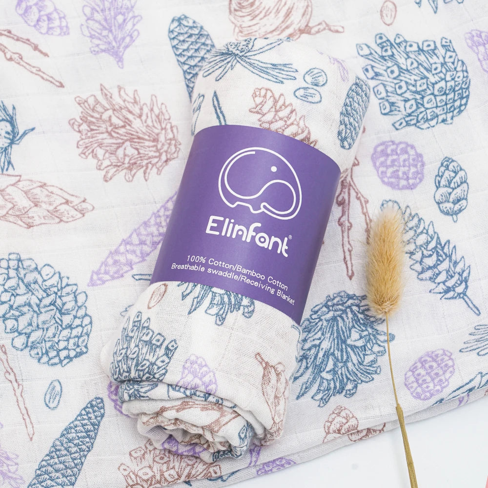 Elinfant 120x110cm Bamboo Cotton Baby Muslin Swaddle Blanket Cute Soft Print Baby Towel Wrap
