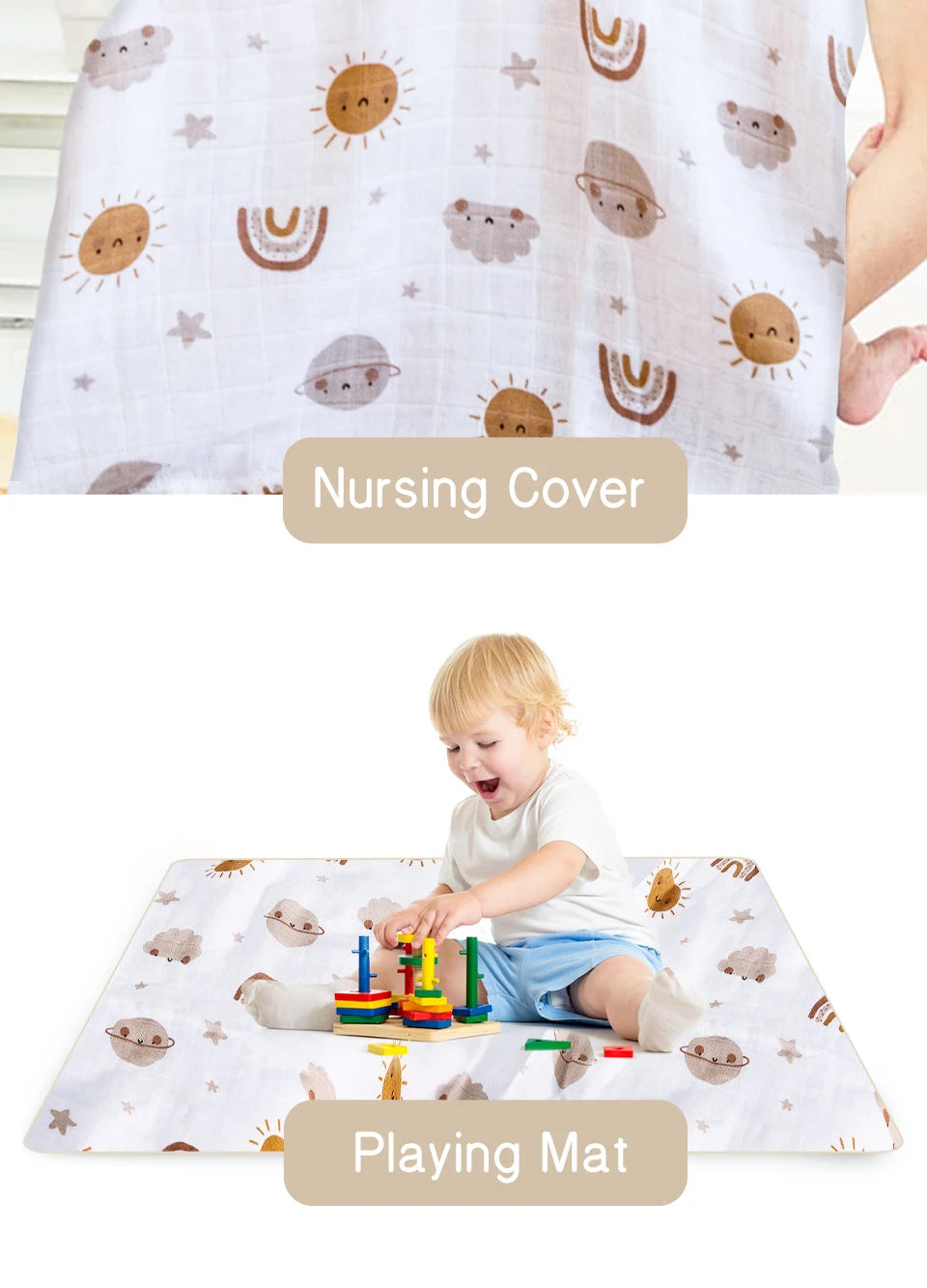 Elinfant 120x110cm Bamboo Cotton Baby Muslin Swaddle Blanket Cute Soft Print Baby Towel Wrap