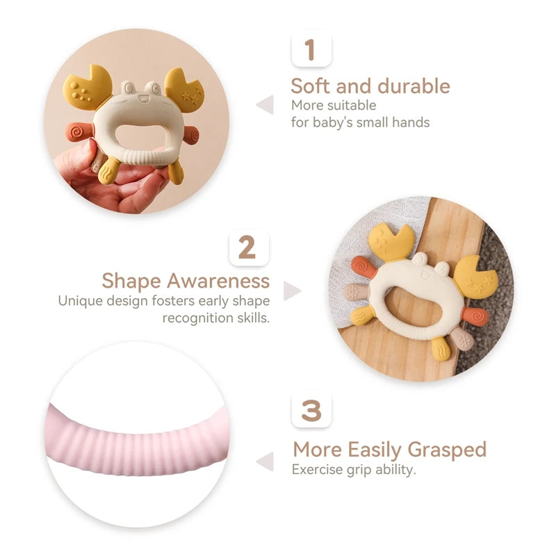 Silicone Baby Teether Baby Toys 0 to 6 Months BPA Free chewing Teething Toys Crab Wooden Ring Teether Reborn silicone Baby toys
