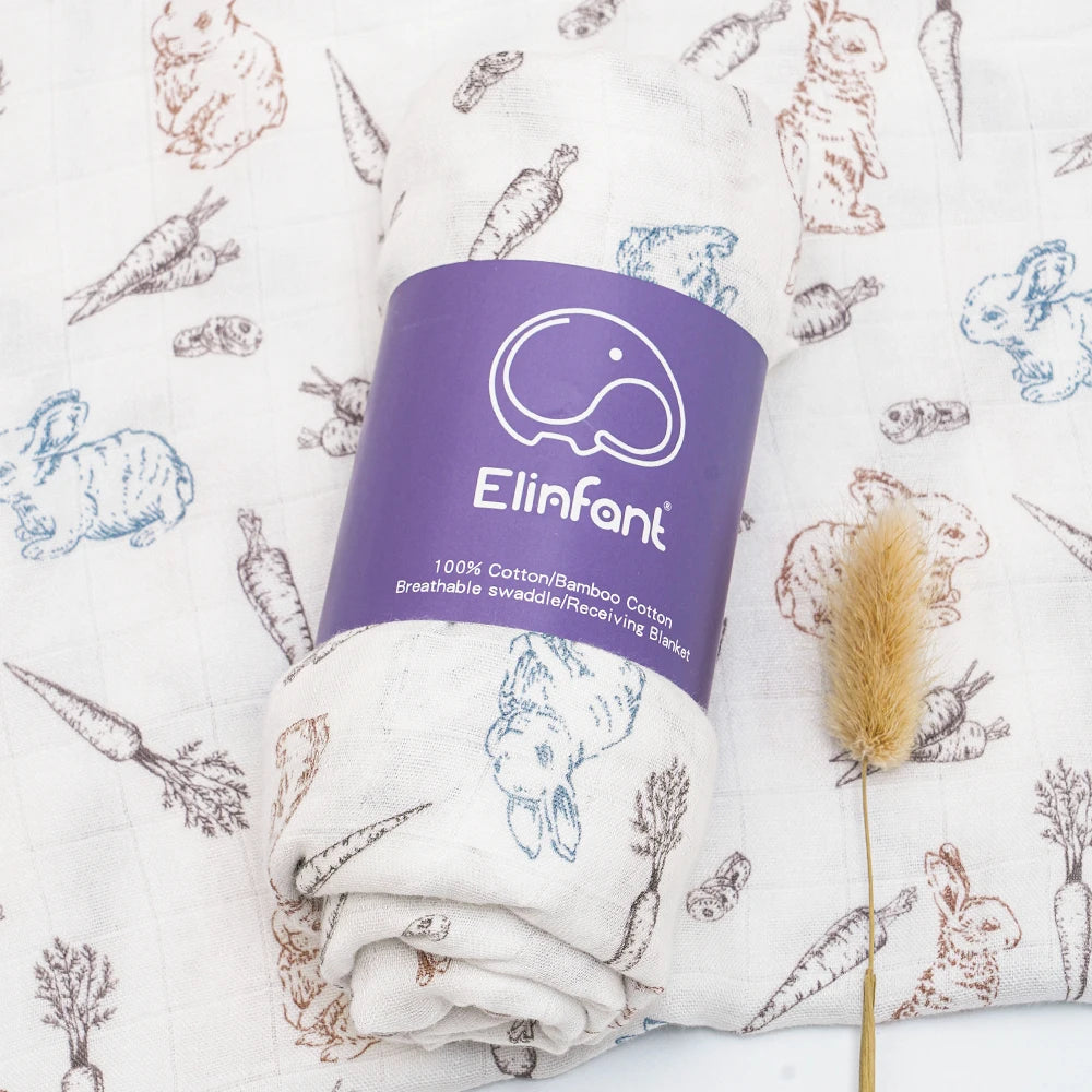 Elinfant 120x110cm Bamboo Cotton Baby Muslin Swaddle Blanket Cute Soft Print Baby Towel Wrap