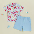 Infant Boys Casual Wear Short Sleeve Button Down Shirt and Shorts Set with Fun Lobster Print - Toddler Summer Outfit Collection