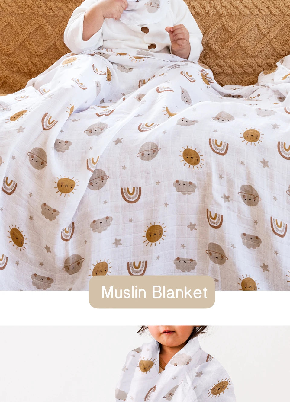 Elinfant 120x110cm Bamboo Cotton Baby Muslin Swaddle Blanket Cute Soft Print Baby Towel Wrap